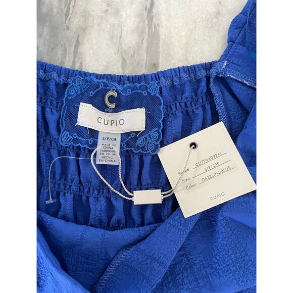 Cupio Blue Summer Blouse Woman Size Small Flutter Cap Sleeve Smocked Back - Picture 5 of 9